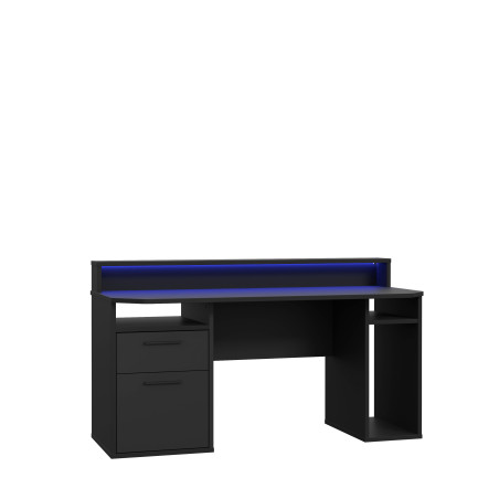 Birou Gaming Trezorio, LED RGB, Suport Casti Si Suport Bauturi, Negru Mat, 160 Cm-01