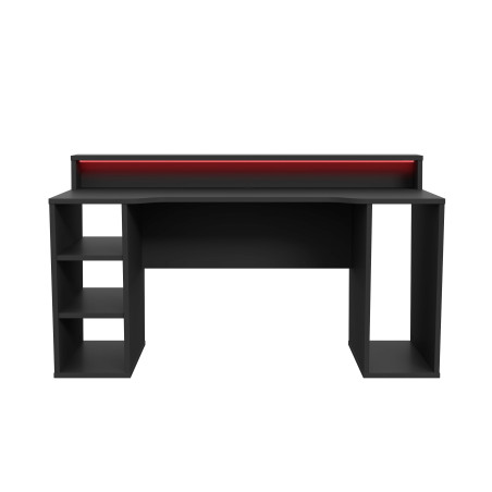 Birou Gaming Trezorio LED RGB, 2 Rafturi, Suport Casti Si Suport Bauturi, Negru Mat,160 Cm-01