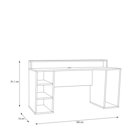 Birou Gaming Trezorio LED RGB, 2 Rafturi, Suport Casti Si Suport Bauturi, Negru Mat,160 Cm-01