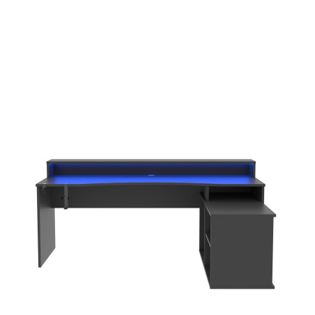 Birou Gaming Trezorio, LED RGB, Suport Casti Si Suport Bauturi, Negru Mat, 200 Cm-01