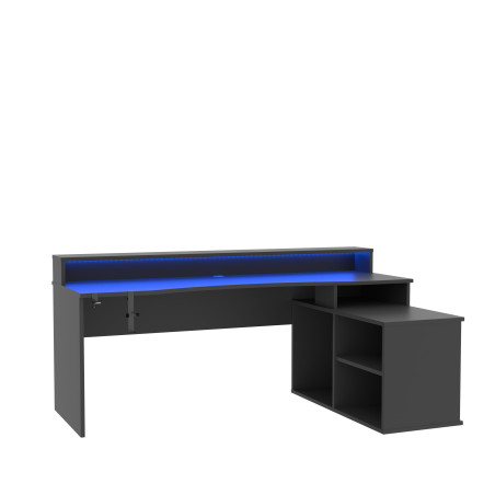 Birou Gaming Trezorio, LED RGB, Suport Casti Si Suport Bauturi, Negru Mat, 200 Cm-01