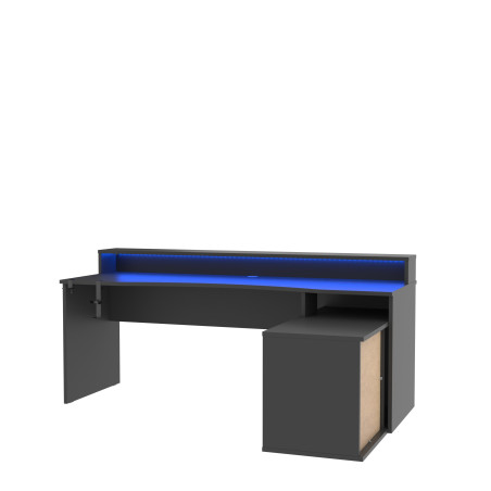 Birou Gaming Trezorio, LED RGB, Suport Casti Si Suport Bauturi, Negru Mat, 200 Cm-01