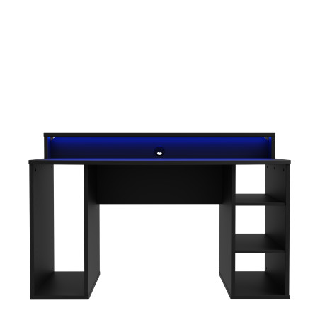 Birou Gaming Trezorio, 2 Rafturi, LED-uri RGB, Negru Mat, 140 Cm-01