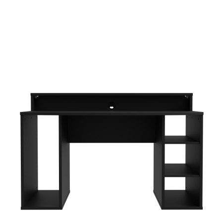 Birou Gaming Trezorio, 2 Rafturi, LED-uri RGB, Negru Mat, 140 Cm-01