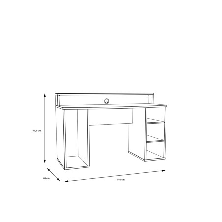 Birou Gaming Trezorio, 2 Rafturi, LED-uri RGB, Negru Mat, 140 Cm-01