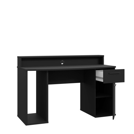 Birou Gaming Trezorio, LED-uri RGB, Negru Mat 140 Cm-01