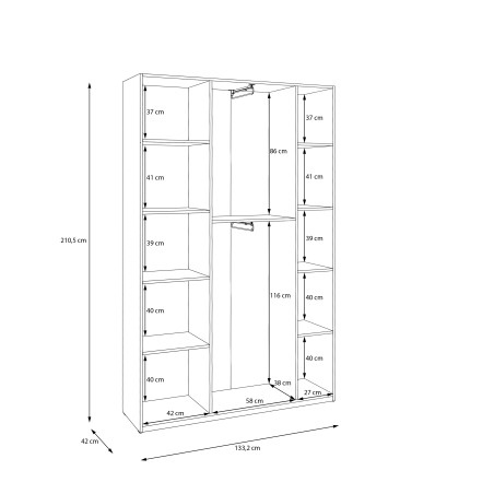 Dulap 3 Usi  Harmony Alb, 133.2 Cm-01