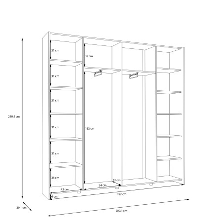 Dulap Cu Usi Culisante Harmony Alb, 200 Cm-01