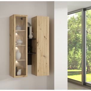 Vitrina Suspendata Bibliotheque, Usi soft close, stejar Cabezone si stejar Artisan, 84.2 Cm