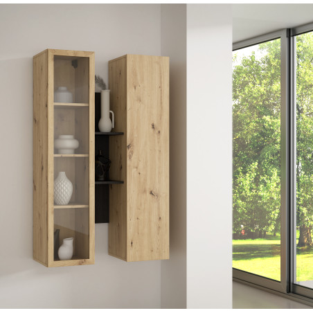 Vitrina Suspendata Bibliotheque, Usi soft close, stejar Cabezone si stejar Artisan, 84.2 Cm-01