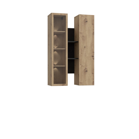 Vitrina Suspendata Bibliotheque, Usi soft close, stejar Cabezone si stejar Artisan, 84.2 Cm-01