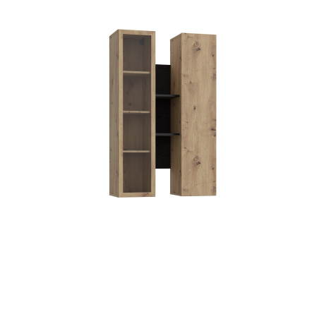 Vitrina Suspendata Bibliotheque, Usi soft close, stejar Cabezone si stejar Artisan, 84.2 Cm-01