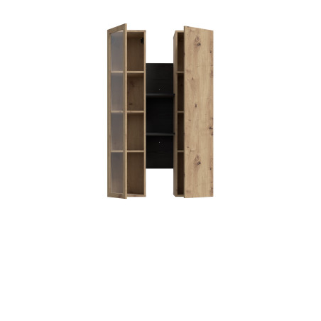 Vitrina Suspendata Bibliotheque, Usi soft close, stejar Cabezone si stejar Artisan, 84.2 Cm-01