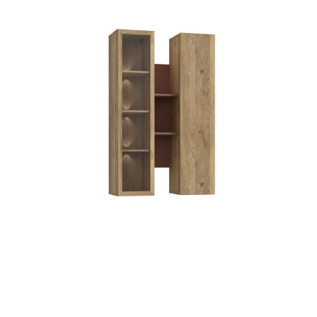 Vitrina Suspendata Bibliotheque, usi cu soft-close, Terracotta si stejar Mauvella, 84.2 Cm-01