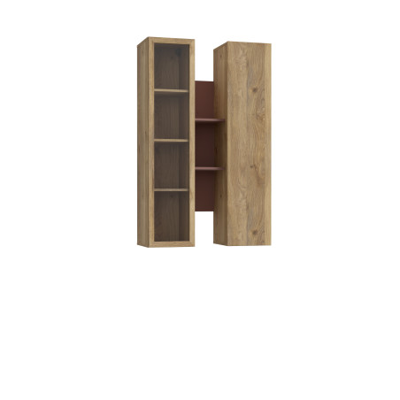 Vitrina Suspendata Bibliotheque, usi cu soft-close, Terracotta si stejar Mauvella, 84.2 Cm-01