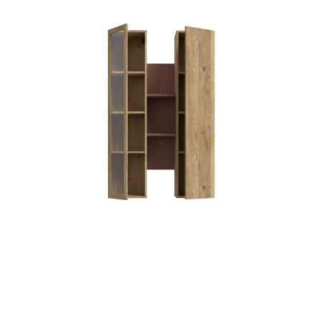 Vitrina Suspendata Bibliotheque, usi cu soft-close, Terracotta si stejar Mauvella, 84.2 Cm-01