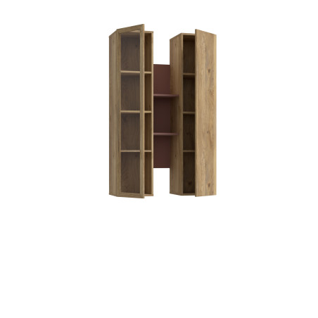 Vitrina Suspendata Bibliotheque, usi cu soft-close, Terracotta si stejar Mauvella, 84.2 Cm-01