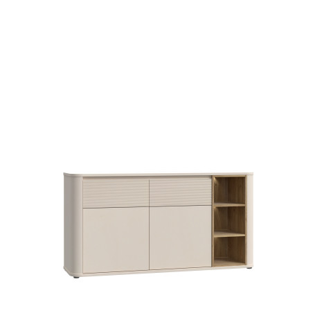 Bufet Cu 2 Usi Si 2 Sertare Bibliotheque, sistem push-open, nisip si stejar Mauvella, 160 Cm-01