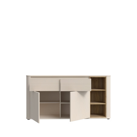 Bufet Cu 2 Usi Si 2 Sertare Bibliotheque, sistem push-open, nisip si stejar Mauvella, 160 Cm-01