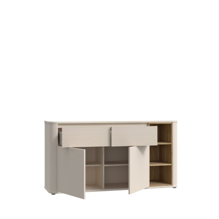 Bufet Cu 2 Usi Si 2 Sertare Bibliotheque, sistem push-open, nisip si stejar Mauvella, 160 Cm-01