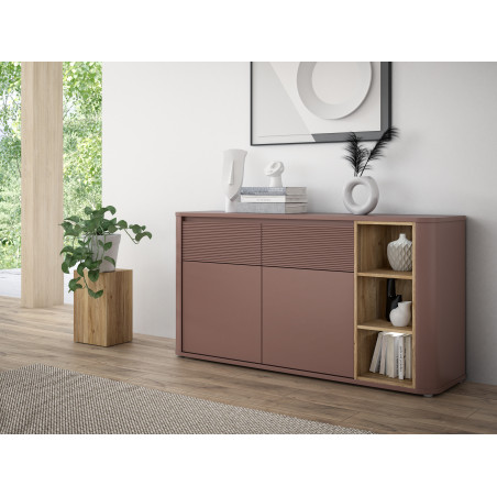Bufet Cu 2 Usi Si 2 Sertare Bibliotheque , Terracotta si stejar Mauvella, 160 Cm-01