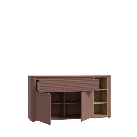 Bufet Cu 2 Usi Si 2 Sertare Bibliotheque , Terracotta si stejar Mauvella, 160 Cm-01