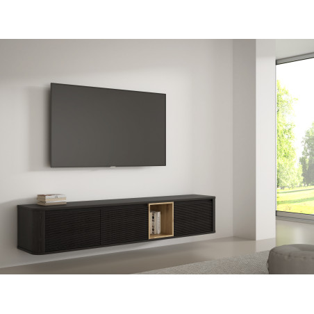 Comoda Tv Mare Bibliotheque , stejar Cabezone si stejar Artisan si stejar negru, 215 Cm-01