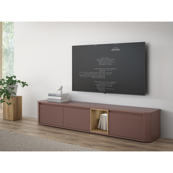 Comoda Tv Mare Bibliotheque, Terracotta si stejar Mauvella, 215 Cm