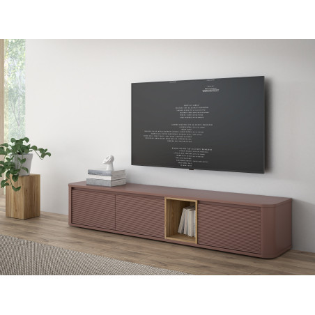 Comoda Tv Mare Bibliotheque, Terracotta si stejar Mauvella, 215 Cm-01