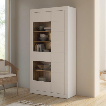 Vitrina 2 Usi Lufkira, Usi cu push-open, Alb Si Stejar Mauvella, 101 Cm-01