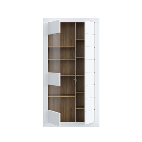 Vitrina 2 Usi Lufkira, Usi cu push-open, Alb Si Stejar Mauvella, 101 Cm-01