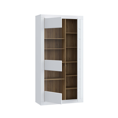 Vitrina 2 Usi Lufkira, Usi cu push-open, Alb Si Stejar Mauvella, 101 Cm-01