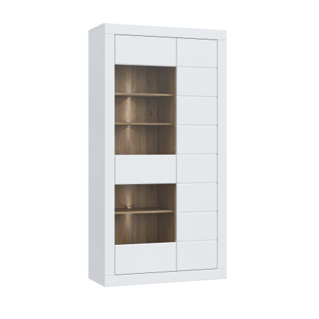 Vitrina 2 Usi Lufkira, Usi cu push-open, Alb Si Stejar Mauvella, 101 Cm-01