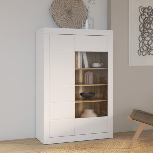 Vitrina Joasa Lufkira, Usi cu push-open, Alb Si Stejar Mauvella, 101 Cm