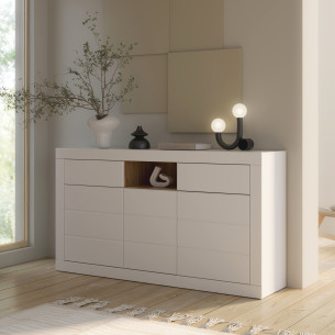 Bufet Lufkira,  Usi si sertare cu push-open, Alb Si Stejar Mauvella,170.7 Cm