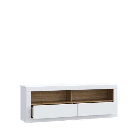 Comoda Tv Mica Lufkira, Sertare cu push-open, Alb Si Stejar Mauvella, 175. 4 Cm-01