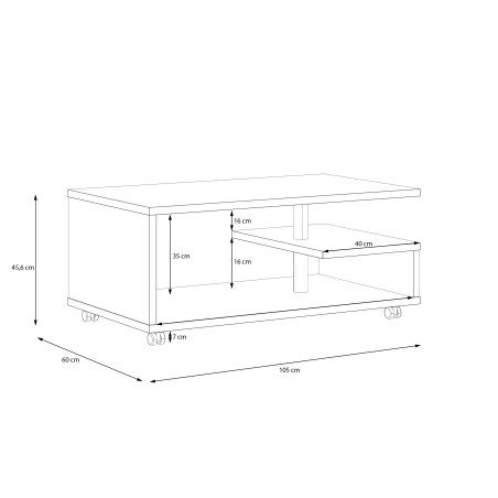 Masa Cafea Belgrad, Stejar Antic, Cu Rotile, 105 Cm-01