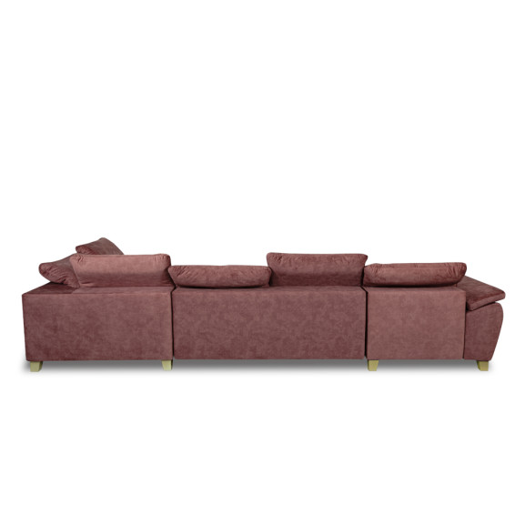 Coltar U Extensibil Sevilia Lux, Dreapta, 6 Locuri, Tetiere Reglabile, Roz Prafuit Inchis, 355 Cm