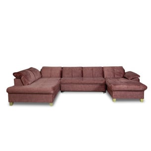 Coltar U Extensibil Sevilia Lux, Stanga, 6 Locuri, Tetiere Reglabile, Roz Prafuit Inchis, 355 Cm