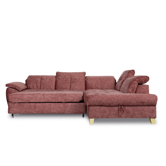 Coltar Extensibil Cu Otoman Mic Sevilia Lux, Dreapta, Lada, 5 Locuri, Roz Prafuit, 300 x 234 Cm