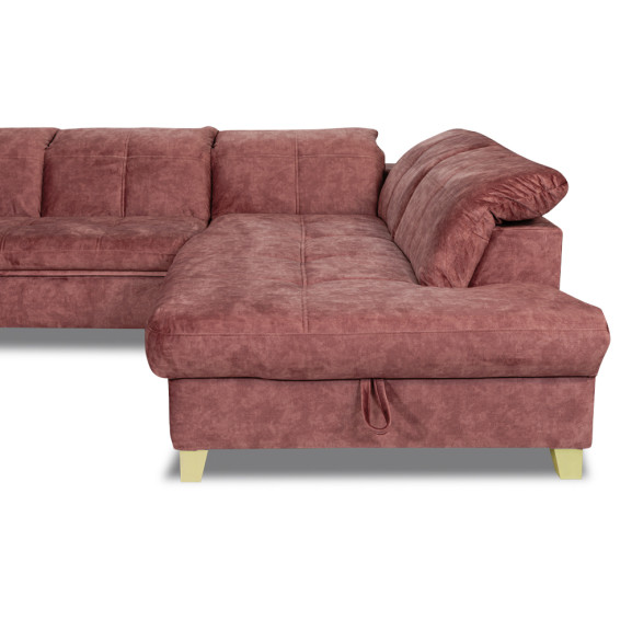Coltar Extensibil Cu Otoman Mic Sevilia Lux, Dreapta, Lada, 5 Locuri, Roz Prafuit, 300 x 234 Cm