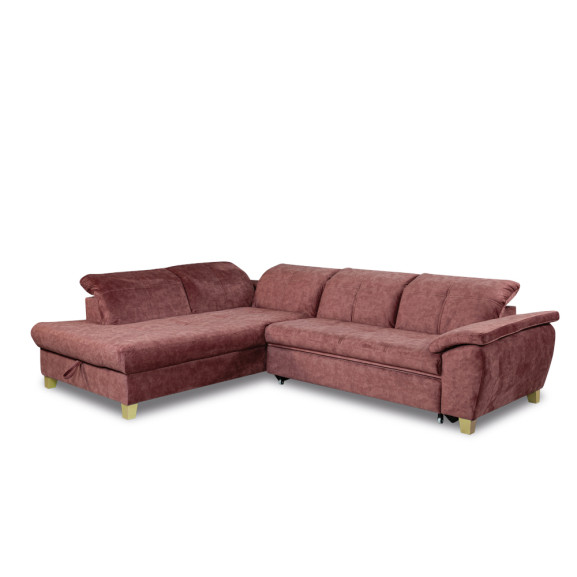 Coltar Extensibil Cu Otoman Mic Stanga Sevilia Lux, Lada, 5 Locuri, Tetiere Reglabile, Roz Prafuit Murdar, 280 Cm