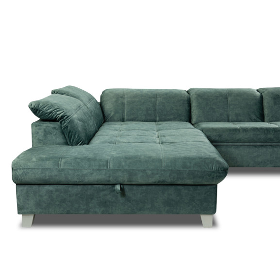 Coltar Cu Otoman Mare Sevilia Lux, Stanga, Cu Lada, 5 Locuri, Verde Petrol, 300 x 234 Cm