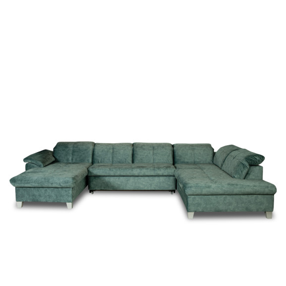 Coltar U Extensibil Cu Lada Sevilia Lux, Dreapta, 6 Locuri, Tetiere Reglabile, Verde Petrol, 355 Cm