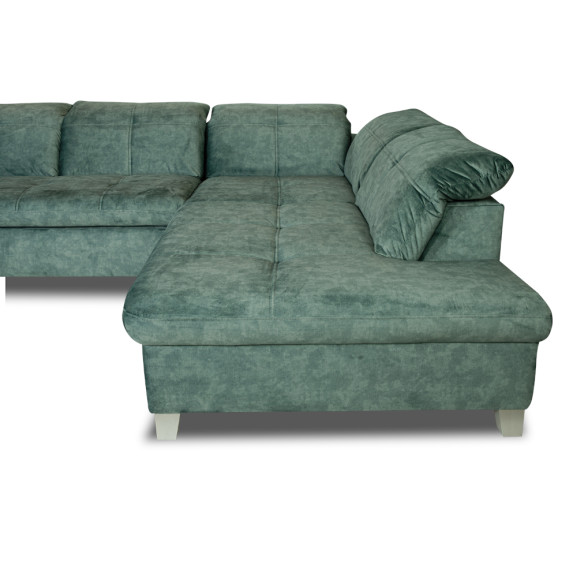 Coltar U Extensibil Cu Lada Sevilia Lux, Dreapta, 6 Locuri, Tetiere Reglabile, Verde Petrol, 355 Cm
