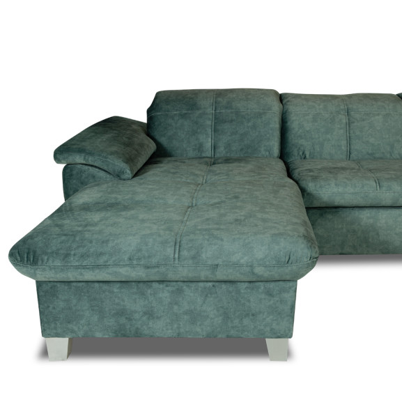 Coltar U Extensibil Cu Lada Sevilia Lux, Dreapta, 6 Locuri, Tetiere Reglabile, Verde Petrol, 355 Cm