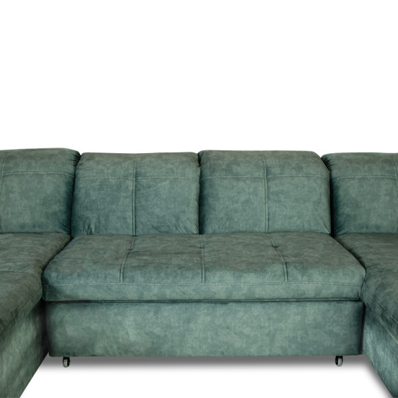 Coltar U Extensibil Cu Lada Sevilia Lux, Dreapta, 6 Locuri, Tetiere Reglabile, Verde Petrol, 355 Cm