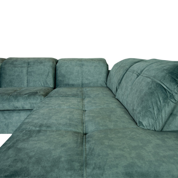 Coltar U Extensibil Cu Lada Sevilia Lux, Dreapta, 6 Locuri, Tetiere Reglabile, Verde Petrol, 355 Cm