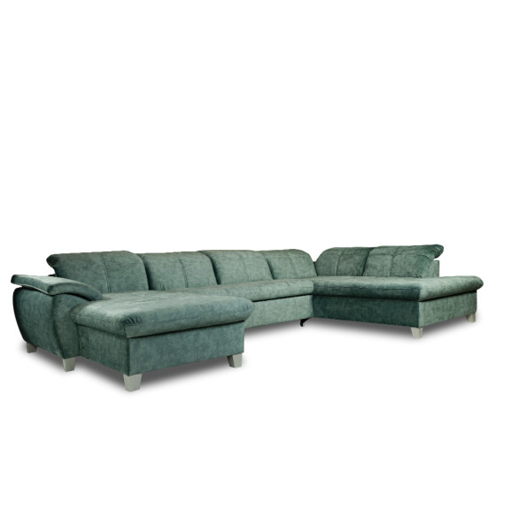 Coltar U Extensibil Cu Lada Sevilia Lux, Dreapta, 6 Locuri, Tetiere Reglabile, Verde Petrol, 355 Cm