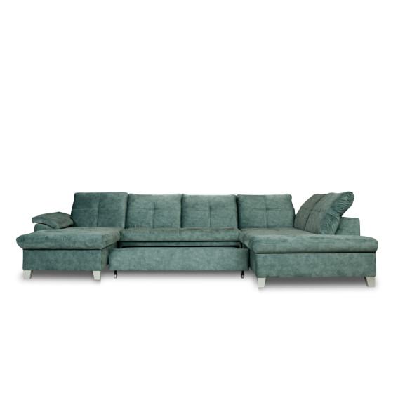 Coltar U Extensibil Cu Lada Sevilia Lux, Dreapta, 6 Locuri, Tetiere Reglabile, Verde Petrol, 355 Cm